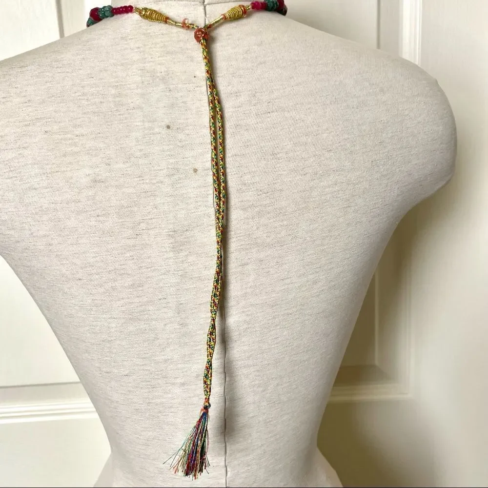 Green aventurine and pink quartz tassel necklace